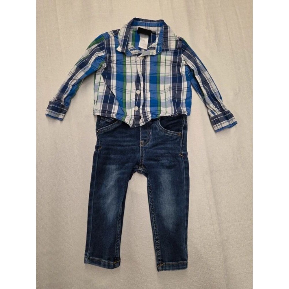 Baby Boy Button Down & Jeans Outfit Set (12 month)